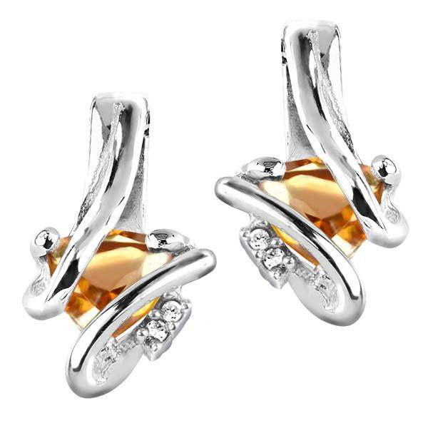 Silver Diamond And Citrine Earrings