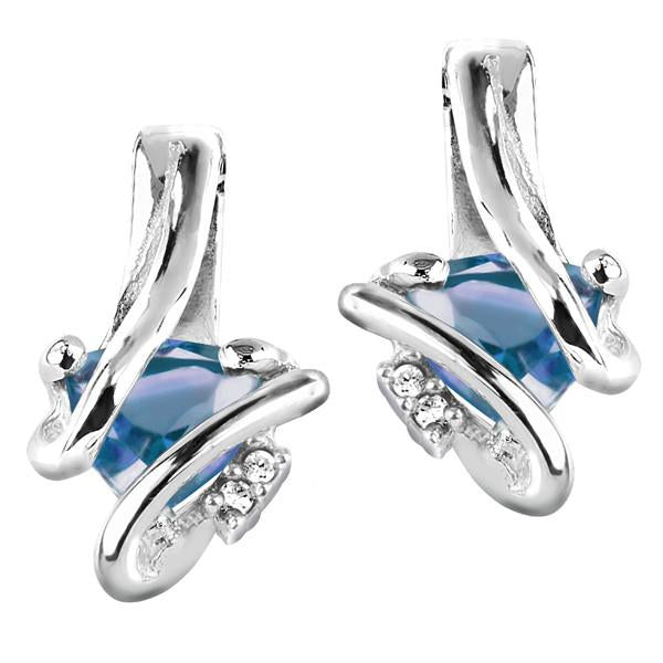 Silver Diamond And Blue Topaz Earrings
