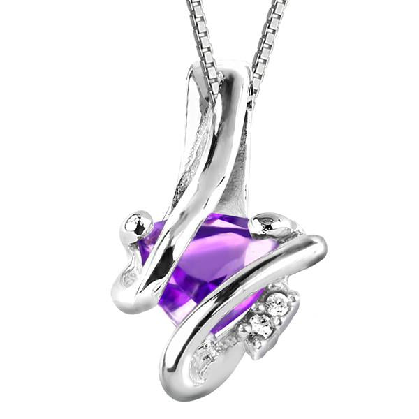 Silver Diamond And Amethyst Pendant