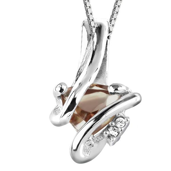 Silver Diamond And Smoky Quartz Pendant