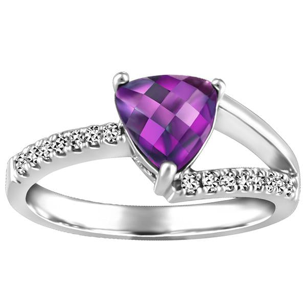 White Gold Diamond And Amethyst Ring