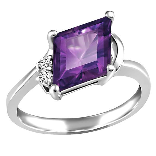 White Gold Diamond And Amethyst Ring