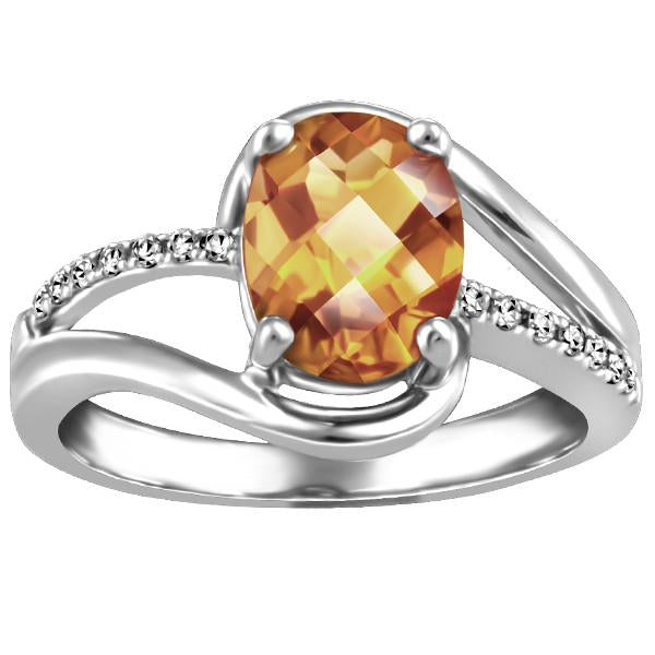 White Gold Diamond And Citrine Ring