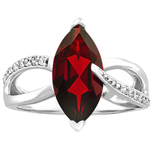 White Gold Diamond And Garnet Ring