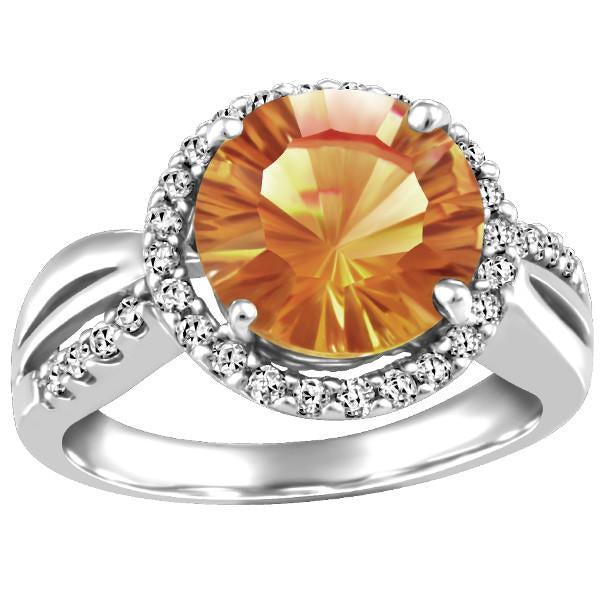White Gold Diamond And Citrine Ring