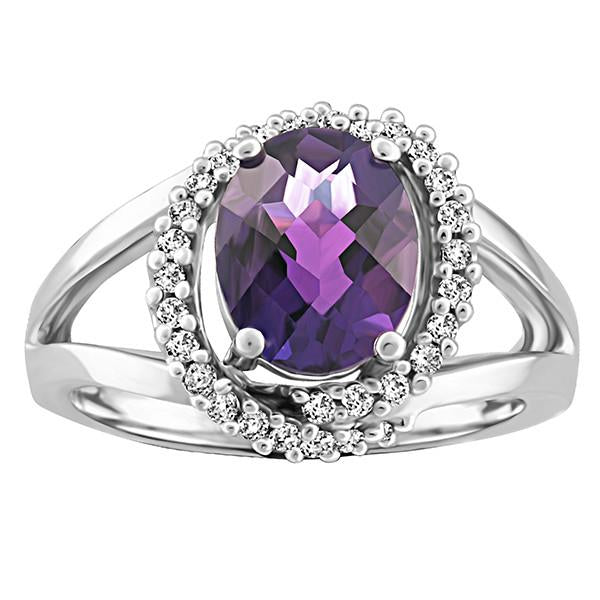 White Gold Diamond And Amethyst Ring