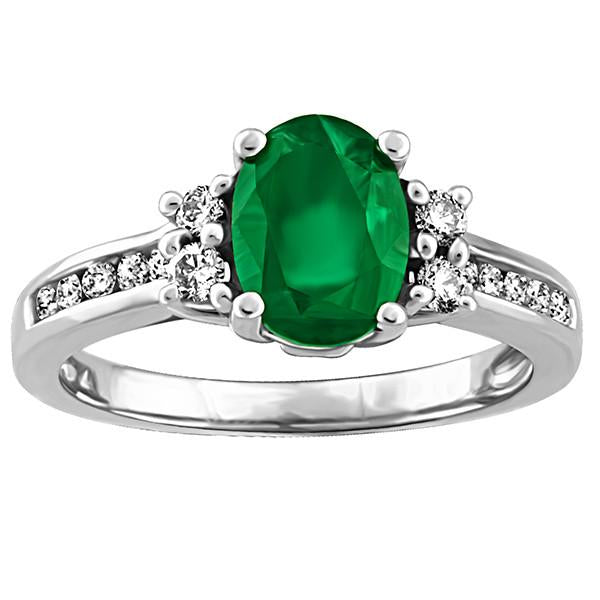 White Gold Diamond And Emerald Ring