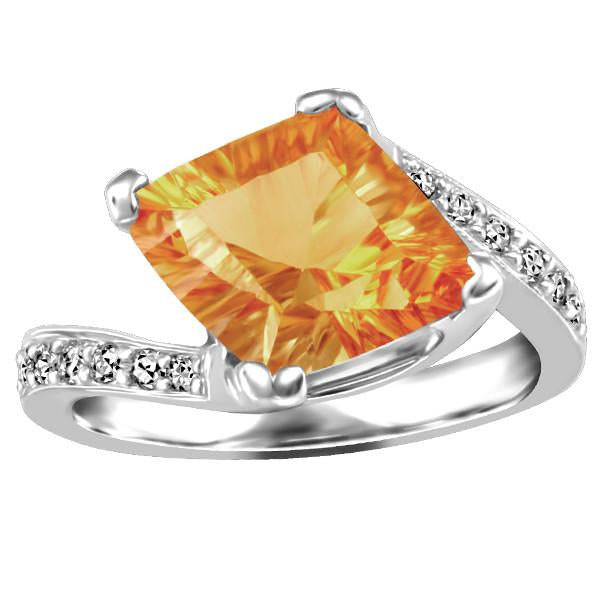 White Gold Diamond And Citrine Ring