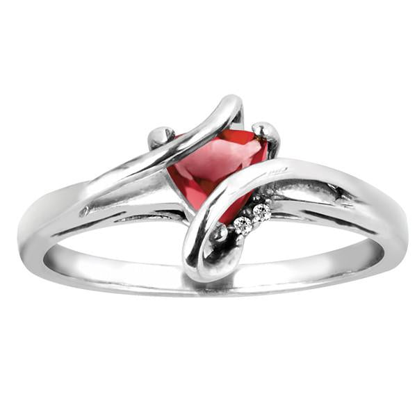 Silver Diamond And Garnet Ring