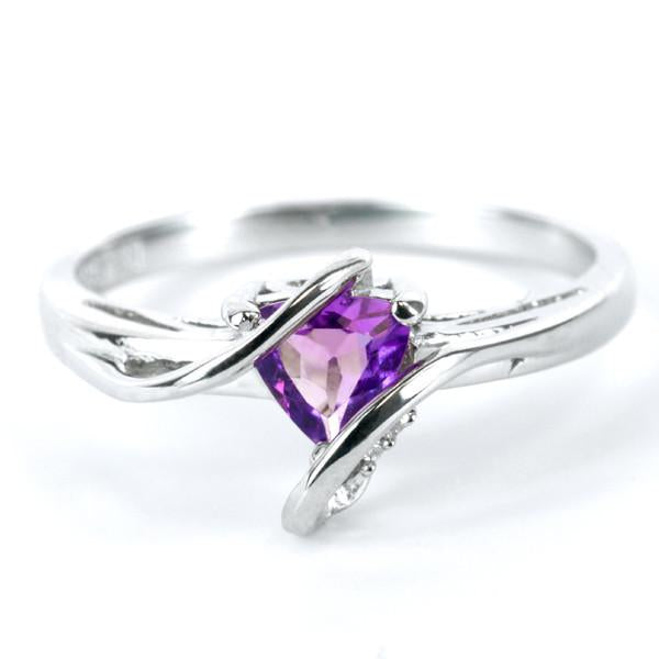 Silver Diamond And Amethyst Ring