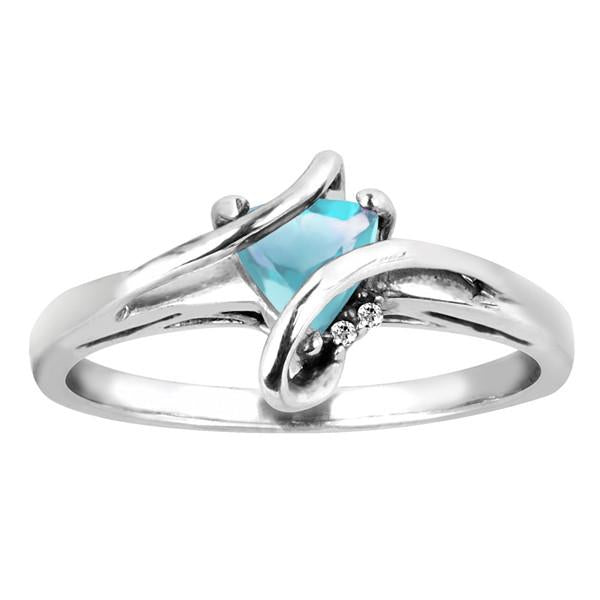 Silver Diamond And Aquamarine Ring