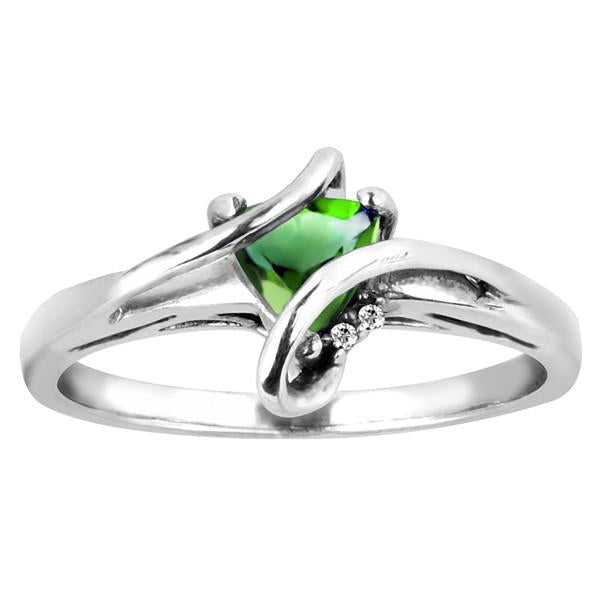 Silver Diamond And Emerald Ring
