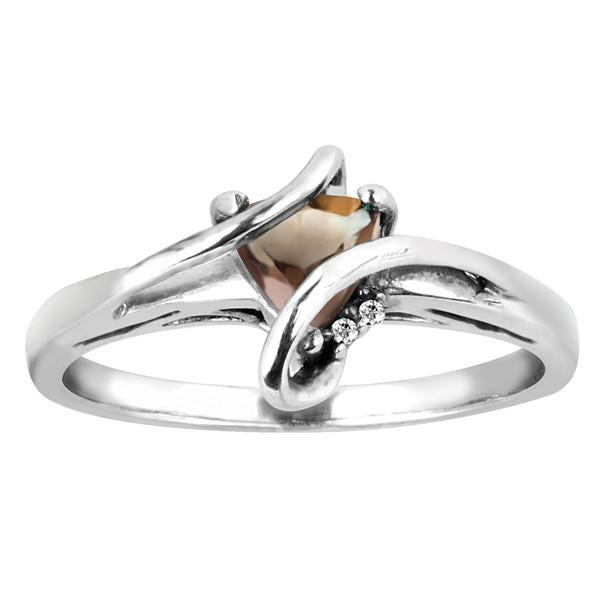 Silver Diamond And Smoky Quartz Ring
