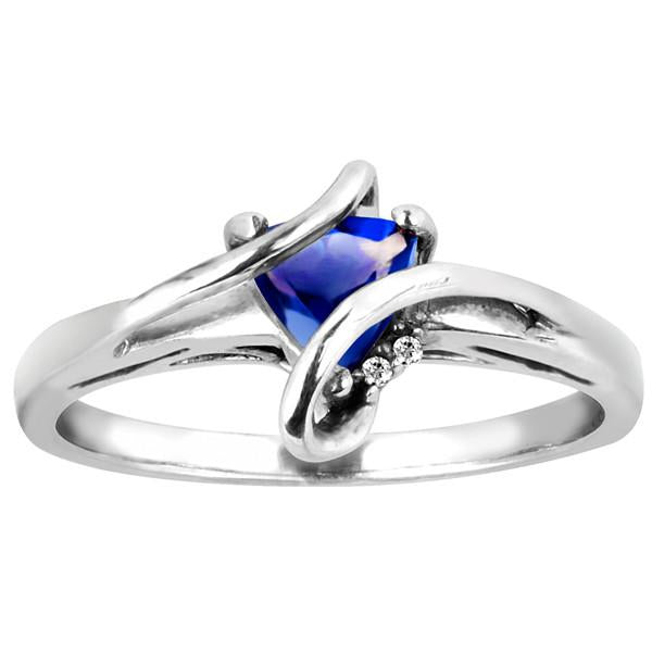 Silver Diamond And Sapphire Ring