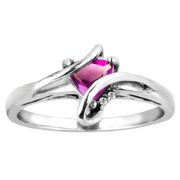 Silver Diamond And Pink Topaz Ring