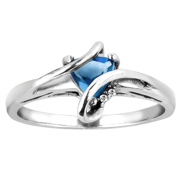 Silver Diamond And Blue Topaz Ring