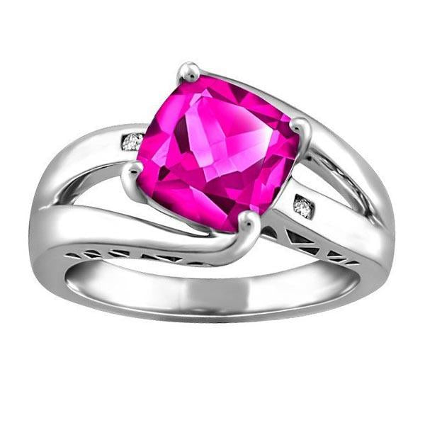Silver Diamond And Pink Topaz Ring