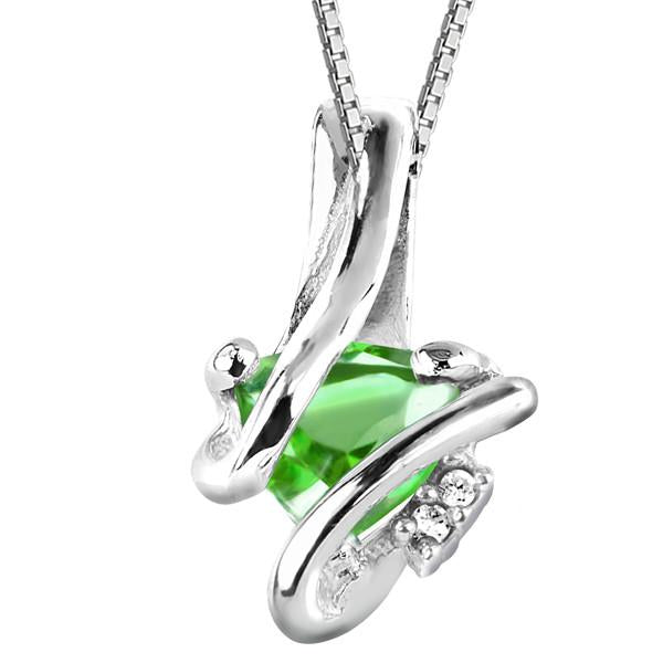 Silver Diamond And Emerald Pendant